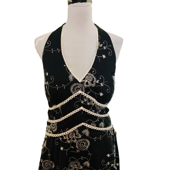 I.N. Studio Embroidered Sequin Halter Dress Size 14 Ruffle Tiered Eyelet V Neck - Picture 5 of 16